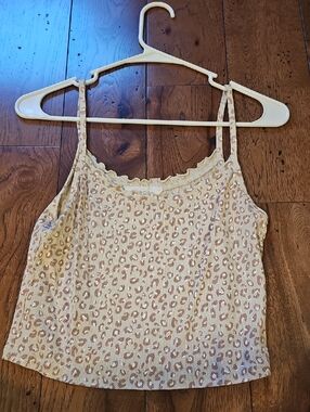 Pink Rose Beige and Light Pink Leopard Lace-Trim Cami